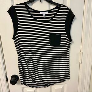 Calvin Klein Black and White Cap Sleeve T-Shirt